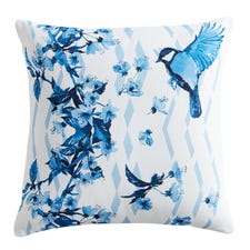 Blue Watercolor Bird & Floral Pillow