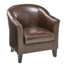 Brown Faux Leather Barrel Chair 