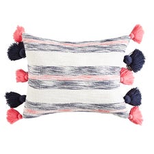 Pink & Navy Striped Pillow with Big Tassles 