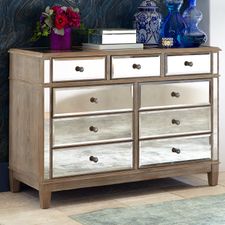 Hayworth Mirrored Weathered Oak 9-Drawer Dresser