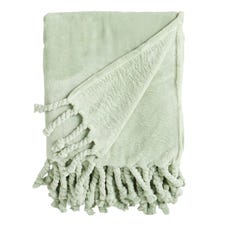 Plush Green Throw with Fringe