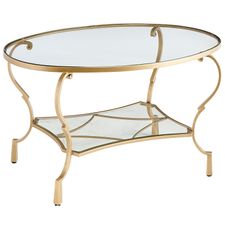 Chasca Glass Top Gold Oval Coffee Table