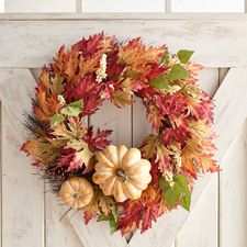 Faux Maple Leaves & Pumpkin 22" Wreath 