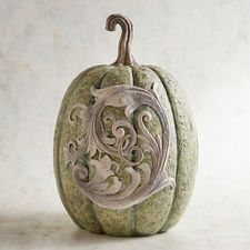 Green Resin Pumpkin with Scrollwork