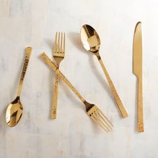 Contemporary Hammered Golden Flatware
