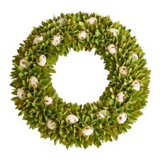 Green Wood Curl Wreath with Easter Eggs