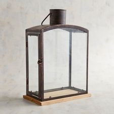 Small Black Metal Lantern with Wood Base