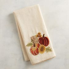 Pumpkins Natural Applique Tea Towel