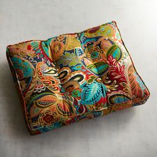 Tufted Ottoman Cushion in Vibrant Paisley