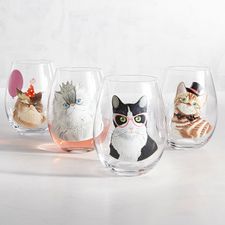 Party Cats Painted Stemless Wine Glass Box Set