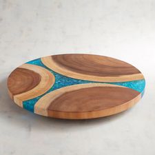 Wooden Turquoise Resin Lazy Susan