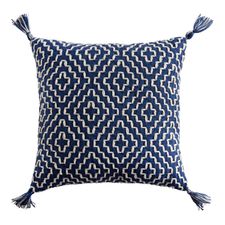 Geometric Pom 18" Square Indigo Pillow