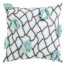 Mosaic Green & Brown Pillow with Finge
