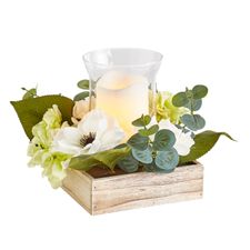 Faux Anemone & Hydrangea Hurricane Candle Holder