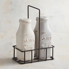 Milk Jug Salt & Pepper Shakers with Caddy