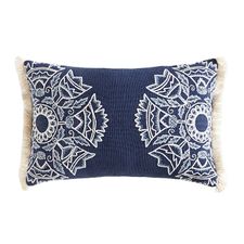 Embroidered Half Medallion Navy Lumbar Pillow