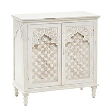 Whitewashed Hand-Carved Wooden Cabinet