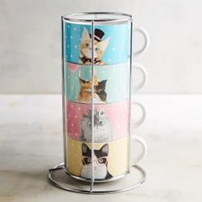Party Cats Stacking Mug Set of 4 with Stand