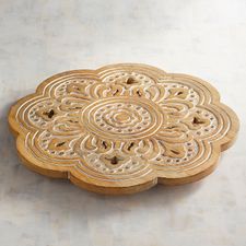 Everett Floral Carved Wooden Lazy Susan