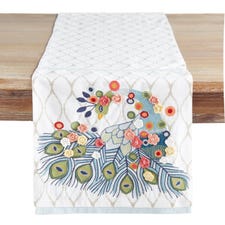 72" Floral Peacock Table Runner