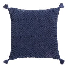 Diamond Chenille Navy Pillow with Tassels