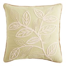 Embroidered Leaves Pillow with Jute Trim
