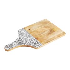 Wooden Serving Board with Black & White Floral Decal