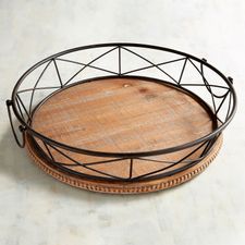 Phoenix Wooden Beaded Tray with Black Metal Trim