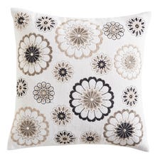 Embroidered Flowers Black & White Pillow