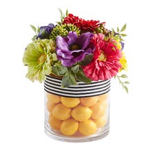 Lemon Filled Arrangement with Black & White Ribbon
