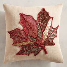 Beaded Maple Leaf Mini Pillow
