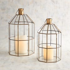 Olivia Brass Finish Metal Terrarium Lanterns