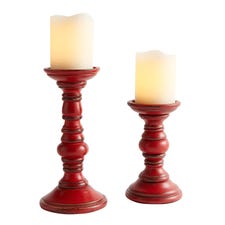Red Wooden Pillar Candle Holder