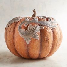 Orange Resin Pumpkin with Scrollwork