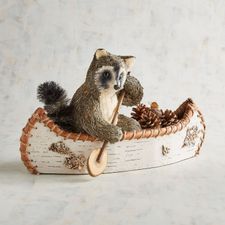 Scout the Raccoon in Canoe Natural Decor