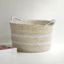 Laguna Natural & Silver Round Wicker Basket