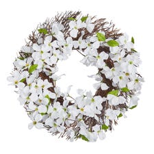 White Faux Dogwood 19" Wreath