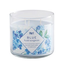 Blue Hydrangeas Clear Filled 3-Wick Candle