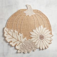Burlap Pumpkin & Leaves Placemat
