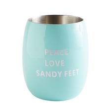 Peace Love Sandy Feet Double-Wall Stemless Wine Glass