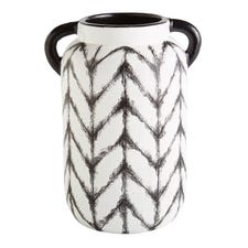 Black & White Chevron Vase with Two Handles