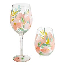 Pink Floral Wine Glasses