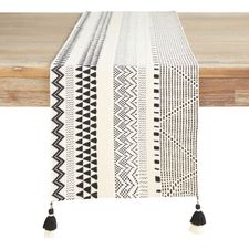 Desert Black & Cream 72" Table Runner with Tassels