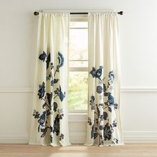 Blue Bird Embroidered Curtain Panel