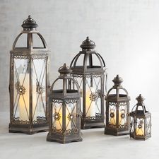 Jeweled Hexagon Black Metal Lanterns