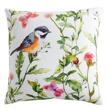 Flower & Bird Pillow with Butterflies