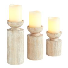Modern Whitewashed Pillar Candle Holders