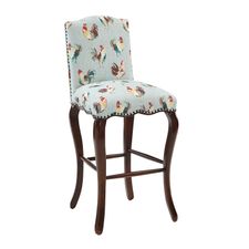 Claudine Teal Rooster Bar Stool with Espresso Legs 