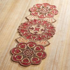 Crimson Medallion Beaded 36" Table Runner