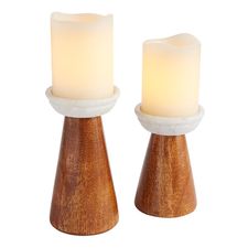 Marble & Wood Pillar Candle Holders